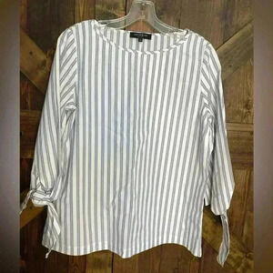 Lafayette 148 Elaina Blue & White Striped Tie Blouse Size Small